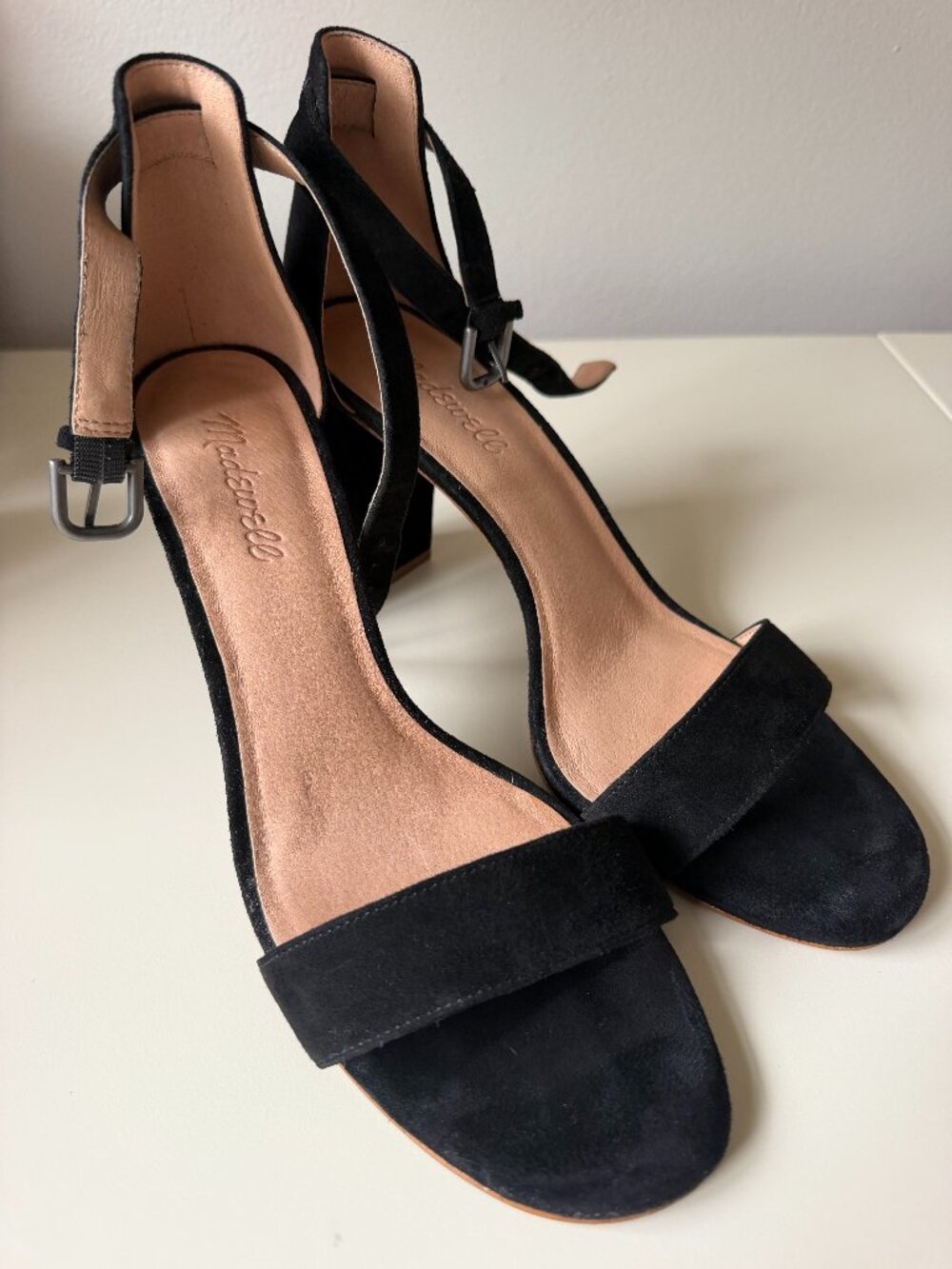 NWOT Madewell Black Suede Ankle Strap Heeled Sandals Size 9